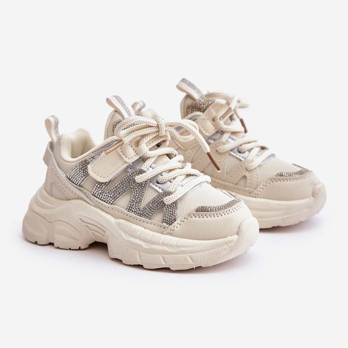 Zapatillas deportivas para niños con pedrería, Beige Rianalla 1