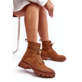 Botas aisladas encaje para mujeres -up mujeres camello marrón 2
