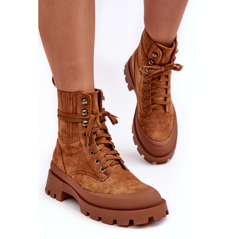 Botas aisladas encaje para mujeres -up mujeres camello marrón 1