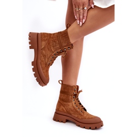 Botas aisladas encaje para mujeres -up mujeres camello marrón 3