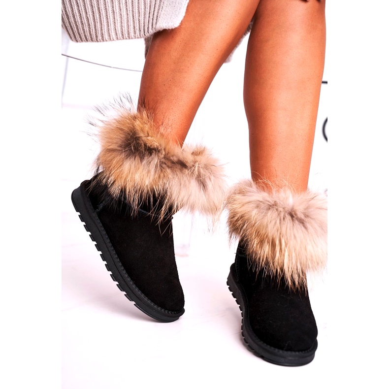 Botas de nieve de cuero Mukluki para mujer con piel de zorro de nieve Negro 4
