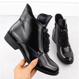 Botines de mujer de charol con abalorios, negro S.Barski 1