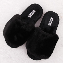 Zapatillas de estar por casa mujer con pelo, negro Unisoft 6644 3