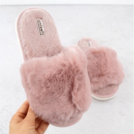 Zapatillas de estar por casa para mujer con pelo, rosa empolvado, Unisoft 6644 rosado 1
