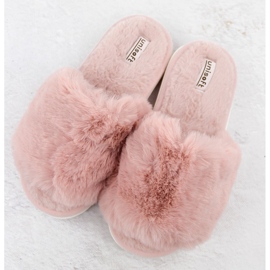 Zapatillas de estar por casa para mujer con pelo, rosa empolvado, Unisoft 6644 rosado 3