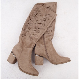 Botas de mujer tacón calado beige Vinceza 16482 1