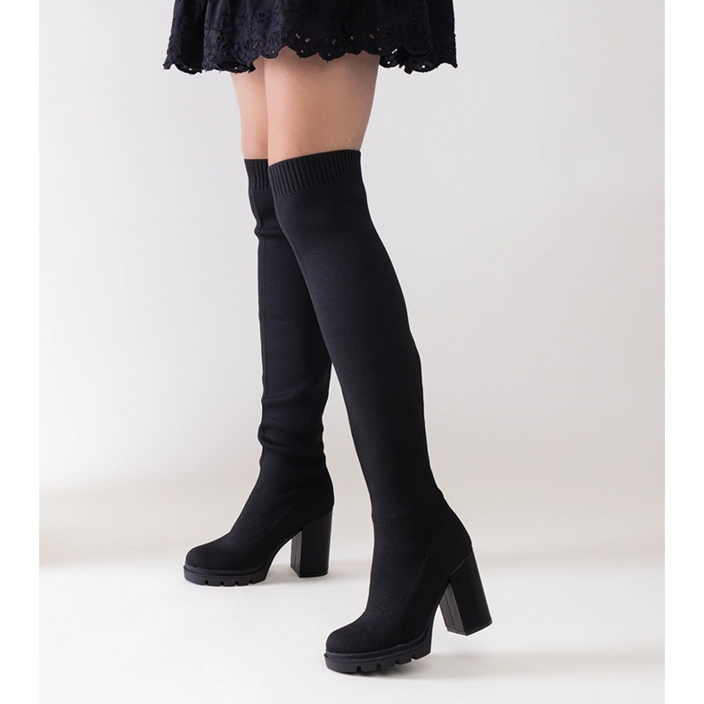 Botas slip-on largas negras de tacón Lija negro 1