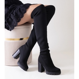 Botas slip-on largas negras de tacón Lija negro 3