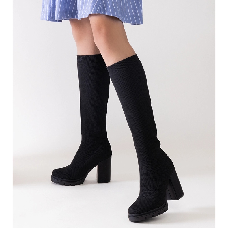 Botas sin cordones de tacón alto Saria negras negro 1 Botas sin cordones de tacón alto Saria negras negro 1