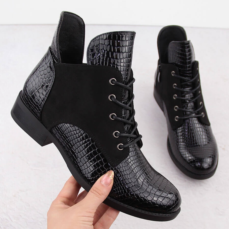 Botines de mujer en charol, negro, Vinceza 16477 1