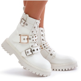 Botas Obrera Piel Ecológica Con Hebillas Blanco Serizia 15