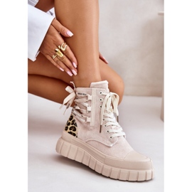 Botas De Mujer Con Plataforma Y Cordones Decorativos, Leopardo Beige Claro Edidda 8