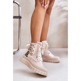 Botas De Mujer Con Plataforma Y Cordones Decorativos, Leopardo Beige Claro Edidda 2 Botas De Mujer Con Plataforma Y Cordones Decorativos, Leopardo Beige Claro Edidda 2