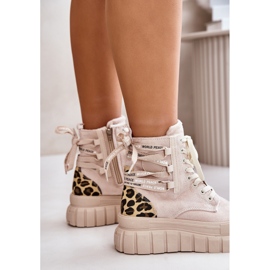 Botas De Mujer Con Plataforma Y Cordones Decorativos, Leopardo Beige Claro Edidda 5