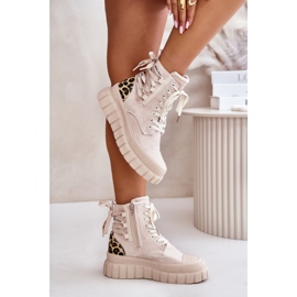 Botas De Mujer Con Plataforma Y Cordones Decorativos, Leopardo Beige Claro Edidda 6
