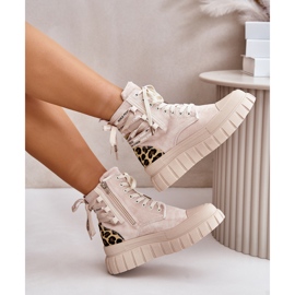 Botas De Mujer Con Plataforma Y Cordones Decorativos, Leopardo Beige Claro Edidda 9