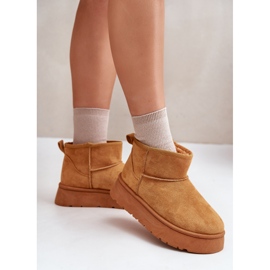 Botas de nieve de plataforma baja para mujer aisladas con piel Camel Saldren marrón 4
