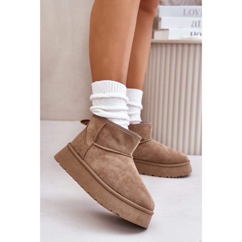 Botas De Nieve Bajas Para Mujer Con Plataforma, Forradas Con Piel, Saldren Beige 2