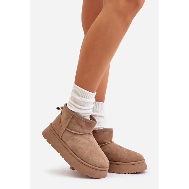 Botas De Nieve Bajas Para Mujer Con Plataforma, Forradas Con Piel, Saldren Beige 1