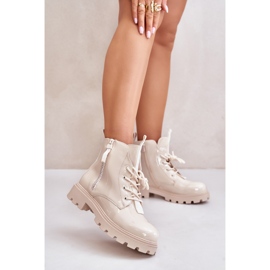Botas Charol De Mujer, Aislante, Con Inscripciones Beige, Zinfreya 3
