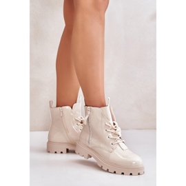 Botas Charol De Mujer, Aislante, Con Inscripciones Beige, Zinfreya 2