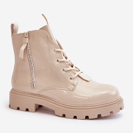 Botas Charol De Mujer, Aislante, Con Inscripciones Beige, Zinfreya 4