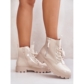 Botas Charol De Mujer, Aislante, Con Inscripciones Beige, Zinfreya 5