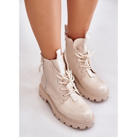 Botas Charol De Mujer, Aislante, Con Inscripciones Beige, Zinfreya 6