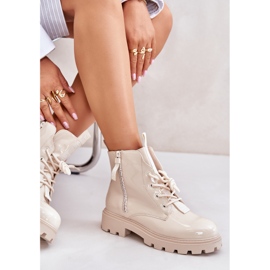 Botas Charol De Mujer, Aislante, Con Inscripciones Beige, Zinfreya 8