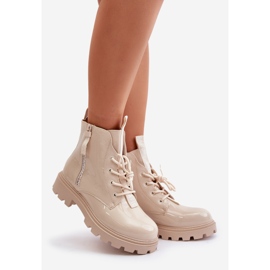 Botas Charol De Mujer, Aislante, Con Inscripciones Beige, Zinfreya 1
