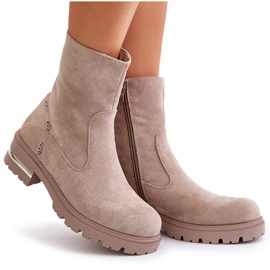 Botines de mujer aislantes confeccionados en ante ecológico con cremallera, Beige Narilie 10