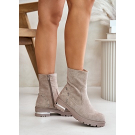 Botines de mujer aislantes confeccionados en ante ecológico con cremallera, Beige Narilie 3