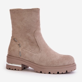 Botines de mujer aislantes confeccionados en ante ecológico con cremallera, Beige Narilie 4