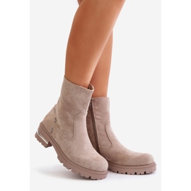 Botines de mujer aislantes confeccionados en ante ecológico con cremallera, Beige Narilie 1