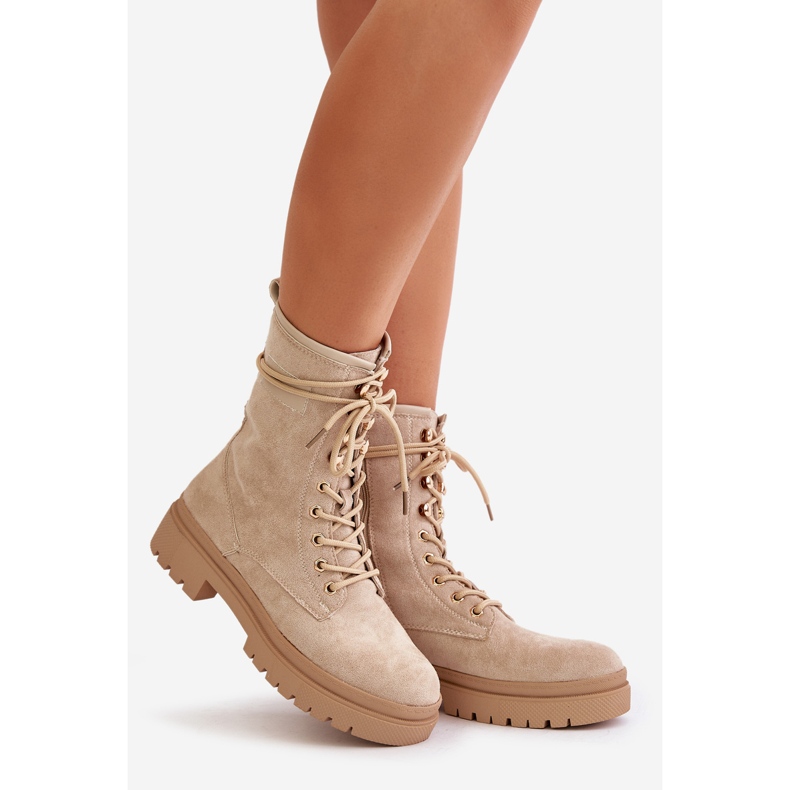 Botas Obreras Mujer Con Cremallera Fabricadas En Ante Ecológico, Beige Savalann 1