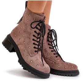 S.Barski Botas de Trabajadora Decoradas para Mujer Insuladas D&amp;A MR880-017 Taupe beige 9