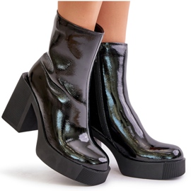 S.Barski Botas de mujer de charol de cuero con tacón alto enorme con aislamiento D&amp;A CR42-189 Negro 10