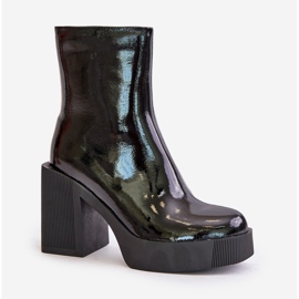 S.Barski Botas de mujer de charol de cuero con tacón alto enorme con aislamiento D&amp;A CR42-189 Negro 4
