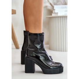 S.Barski Botas de mujer de charol de cuero con tacón alto enorme con aislamiento D&amp;A CR42-189 Negro 5