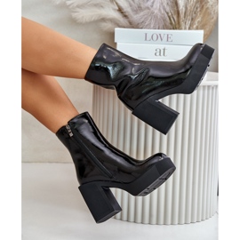 S.Barski Botas de mujer de charol de cuero con tacón alto enorme con aislamiento D&amp;A CR42-189 Negro 8