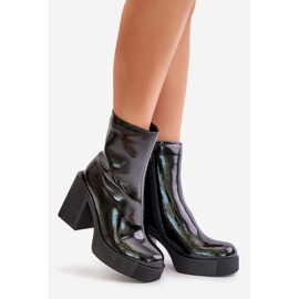 S.Barski Botas de mujer de charol de cuero con tacón alto enorme con aislamiento D&amp;A CR42-189 Negro 1