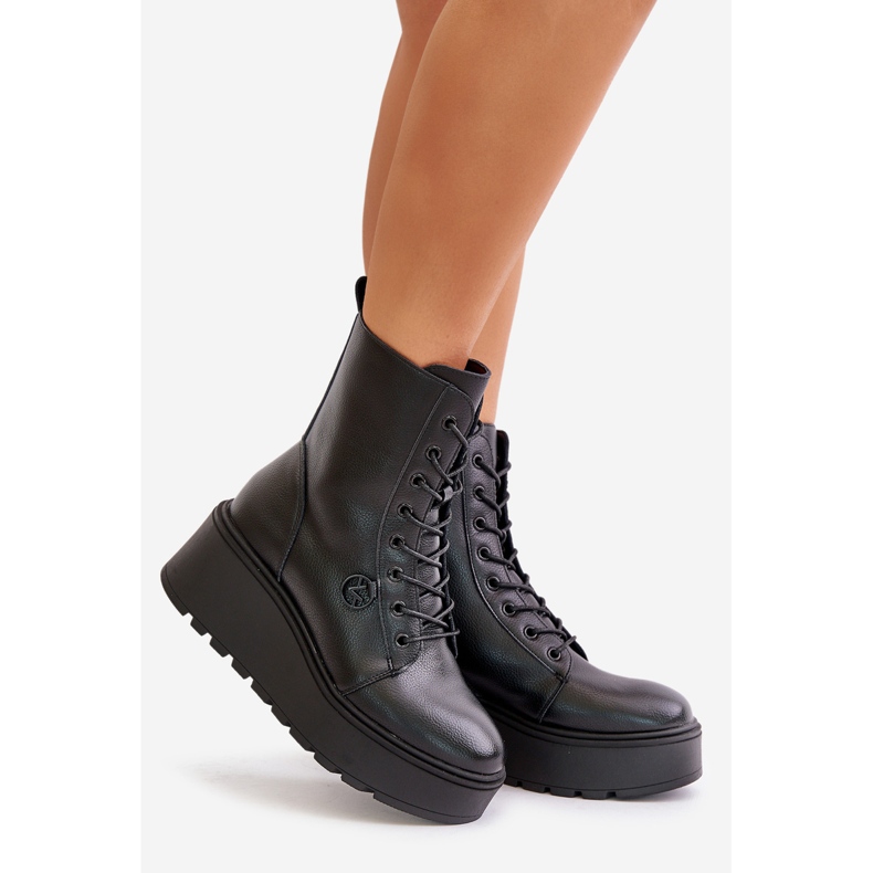 Botas Obrera Aislante De Piel Con Plataforma Y Cuña Vinceza 58338 Negro 1