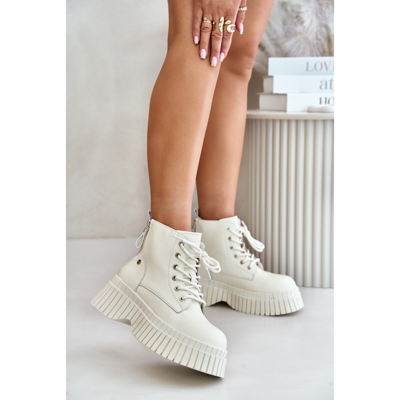 Botines Trapper De Cuero Con Aislamiento Y Suela Maciza GOE OO2N4127 Beige Claro 2