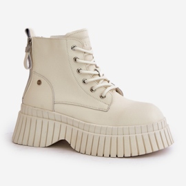 Botines Trapper De Cuero Con Aislamiento Y Suela Maciza GOE OO2N4127 Beige Claro 4