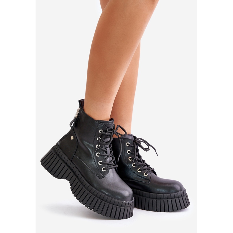 Botines Trapper de cuero con aislamiento y suela maciza GOE OO2N4126 Negro 1