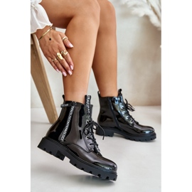 Botas Charol De Mujer, Aislante, Con Inscripciones, Negro, Zinfrey 8