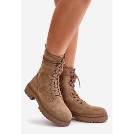 Botas Obreras Mujer Con Cremallera Fabricadas En Ante Ecológico, Beige Oscuro Savalann 1