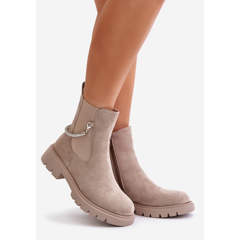 Botas Chelsea aislantes con cremallera y correa decorativa, beige Labenne 1