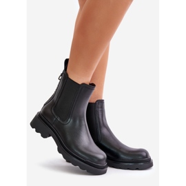 S.Barski Botas Chelsea de piel con cadena decorativa, cálidas D&amp;A JC42-86 Negro 1