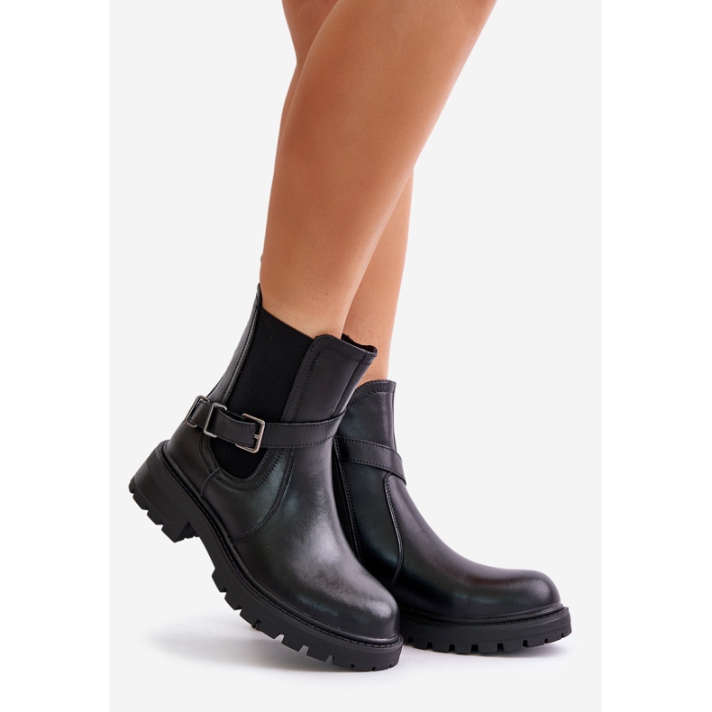 Botas Chelsea De Piel Con Aislamiento Y Cinturón Sergio Leone TR719-S Negro 1 Botas Chelsea De Piel Con Aislamiento Y Cinturón Sergio Leone TR719-S Negro 1